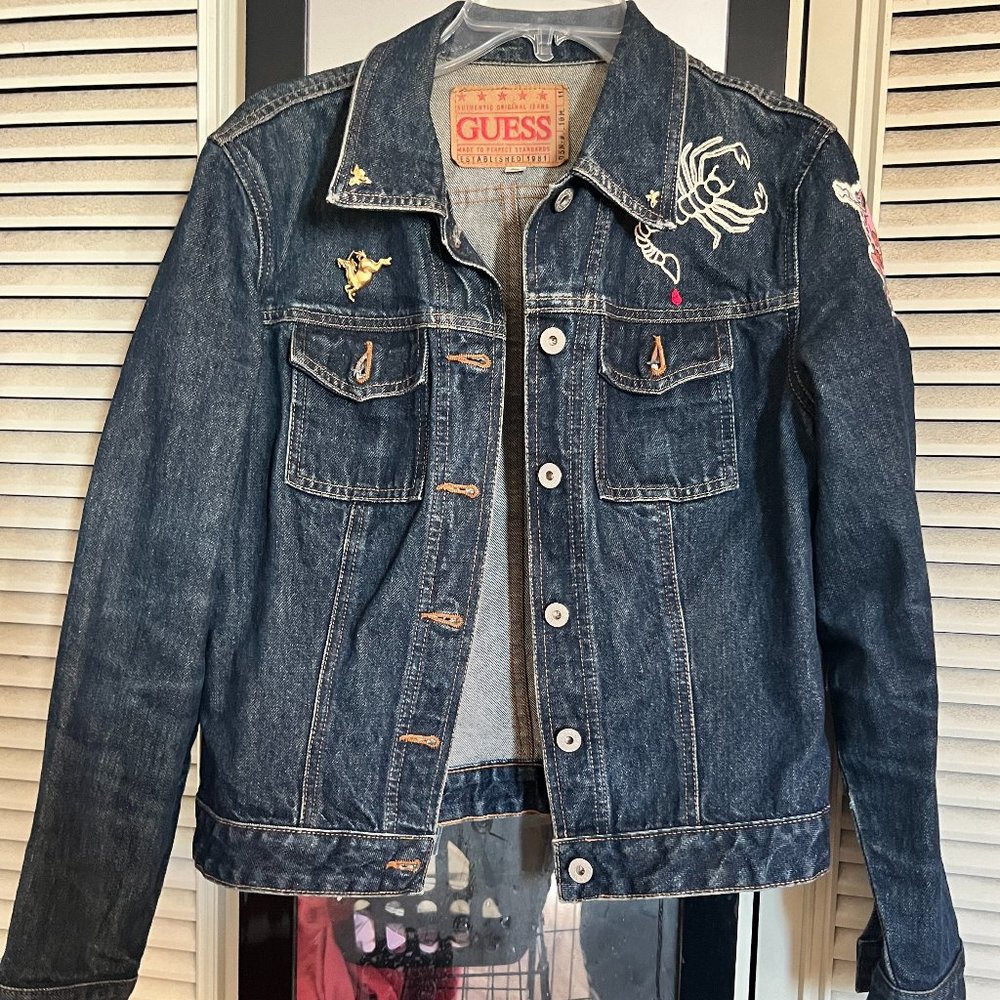 custom embroidered denim Guess jacket Size xl